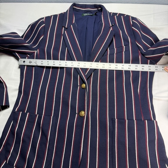 Lauren Ralph Lauren Women XL Stripe Blazer Jacket Gold Button Red White Blue EUC - Picture 11 of 12